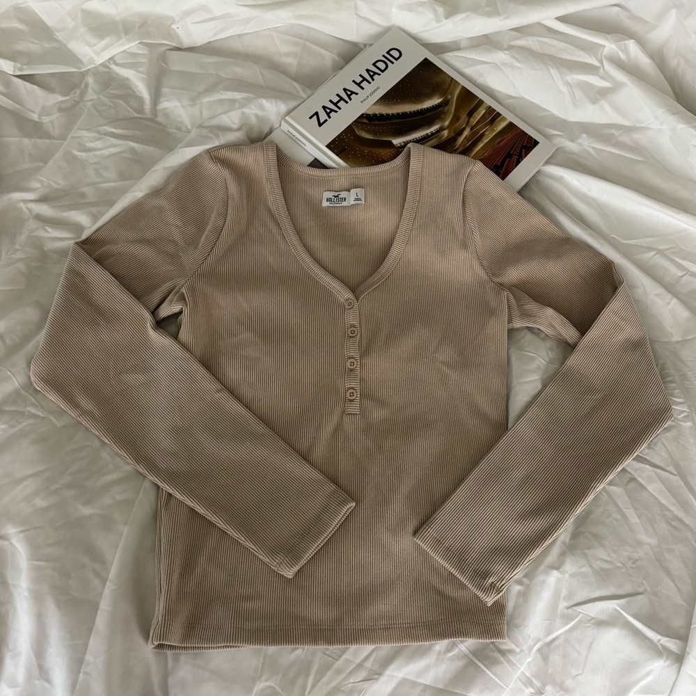 Hollister Beige Ribbed Henley